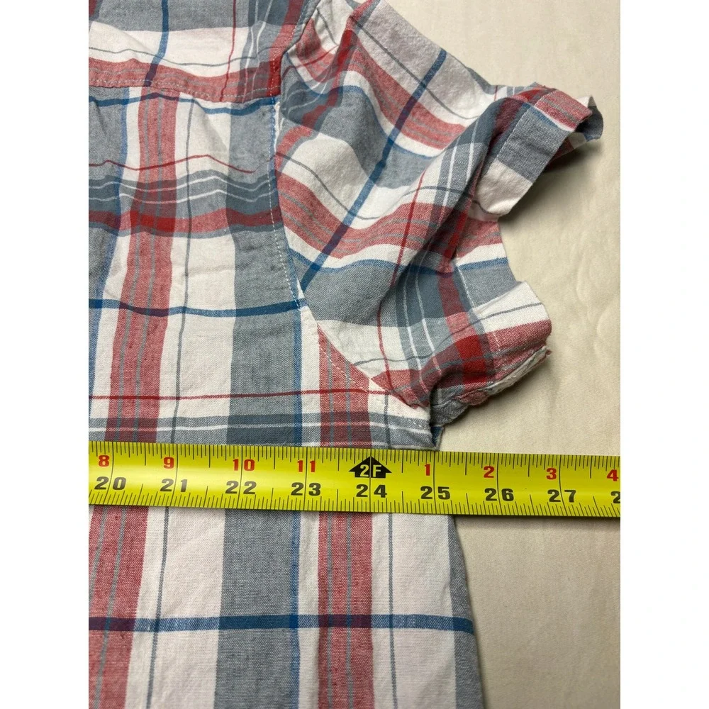 The North Face Mens XXL Red Blue White Plaid Hemp Blend SS Button Down NF0A5J9Z